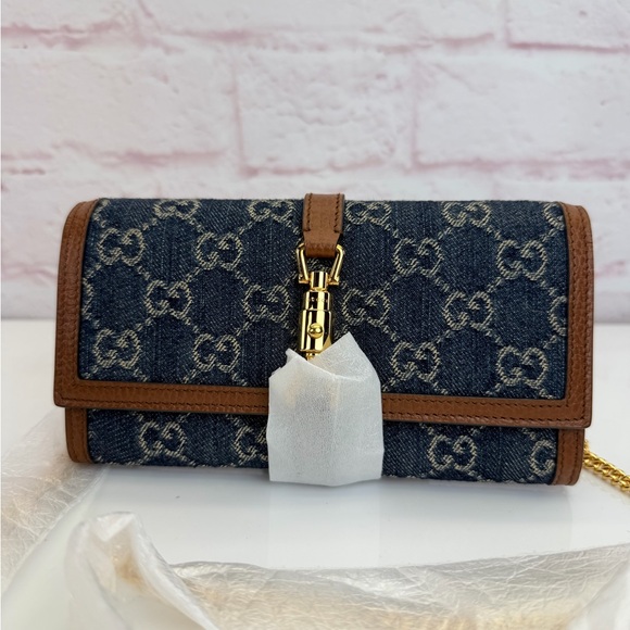 Gucci NWT Denim Jackie 1961 Monogram Wallet on Chain - Picture 2 of 13